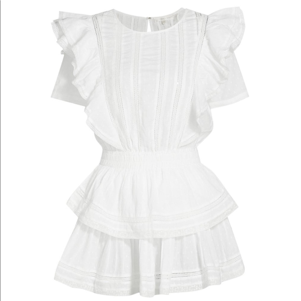 LoveShackFancy White Ruffle Tiered Cotton Mini Dress